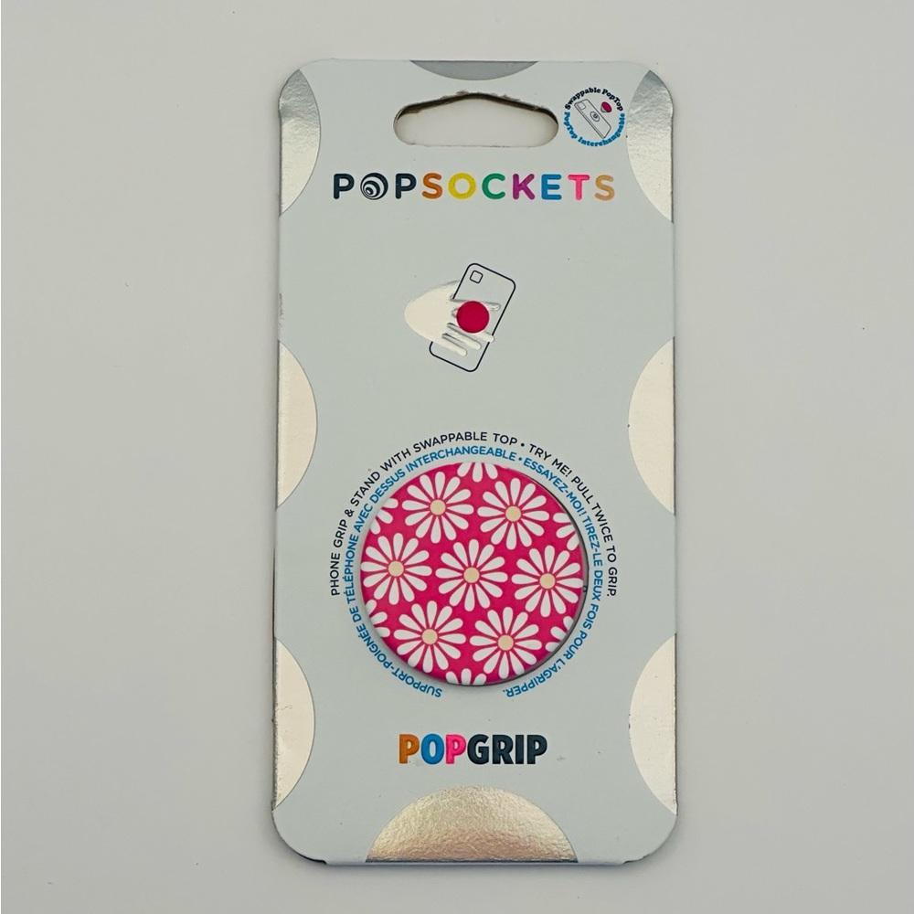 PopSockets PopGrips - Cell Phone Grip - Mod Pink - White Flowers
